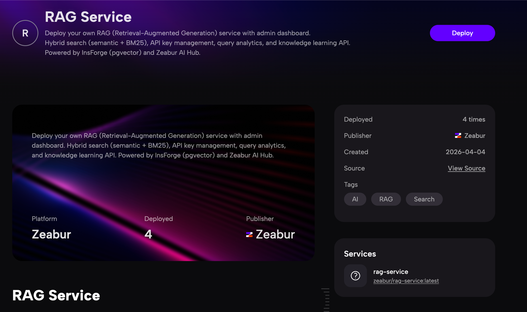 Zeabur RAG Service 模板